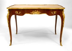 French Louis XV Style Kingwood Table Desk with Parquetry Inlay