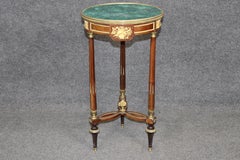 19th C French Louis XVI Bronze Ormolu Mounted and Malachite Top End Table