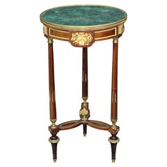 19th C French Louis XVI Bronze Ormolu Mounted and Malachite Top End Table