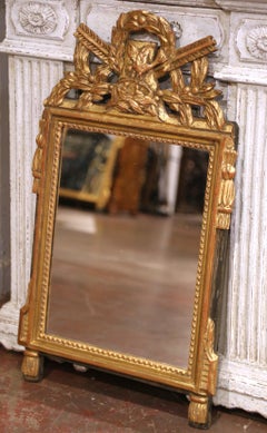 19th C. French Louis XVI Carved Giltwood Mirror with Quiver and Laurel Crest