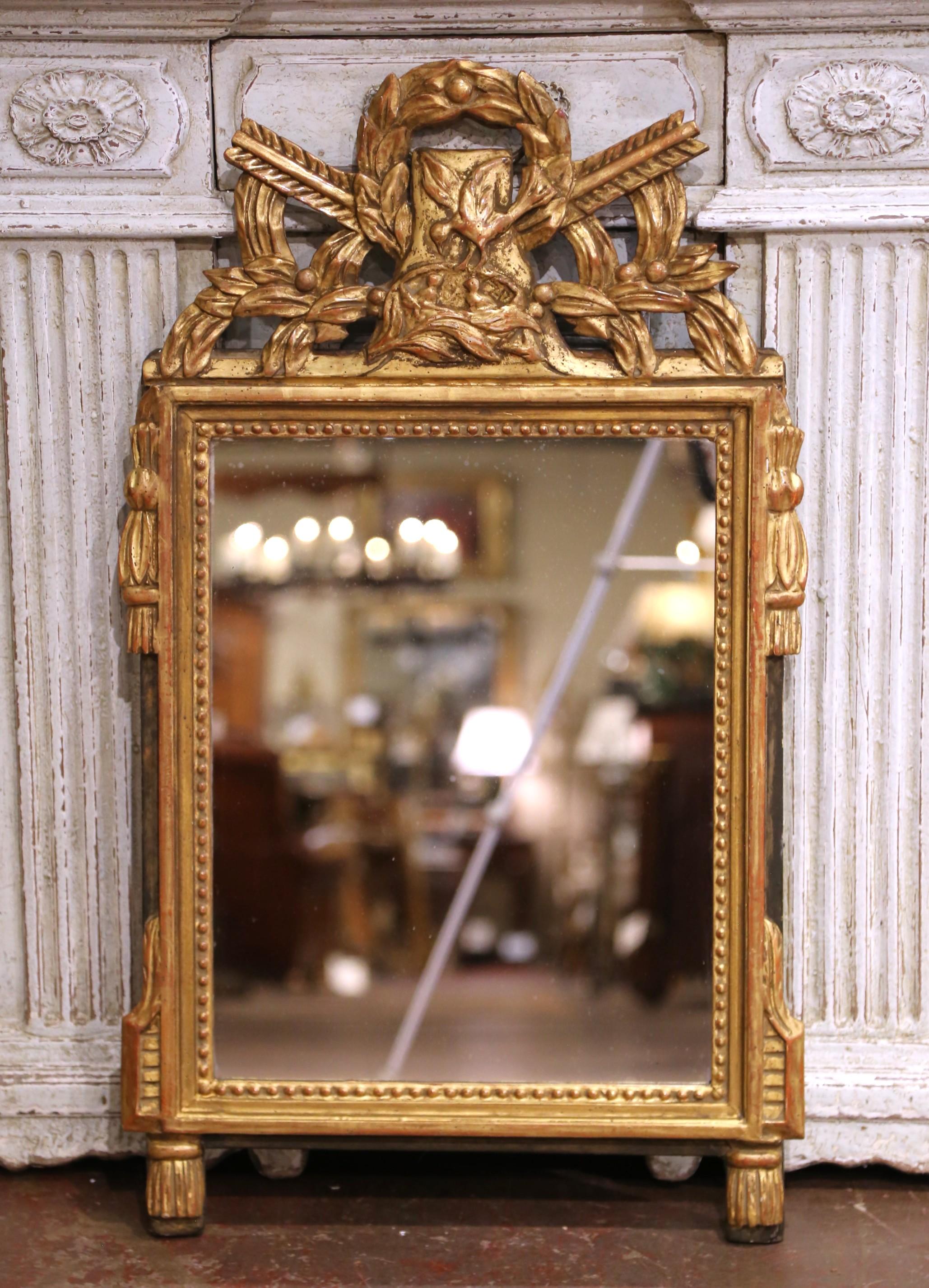 19th Century 19th C. French Louis XVI Carved Giltwood Mirror with Quiver and Laurel Crest For Sale