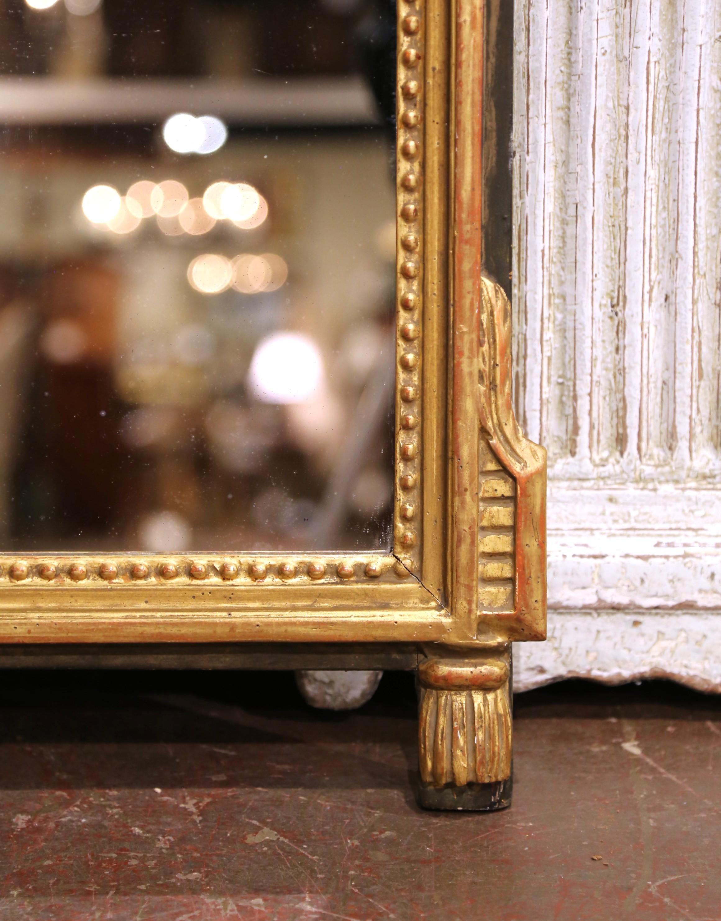 Mercury Glass 19th C. French Louis XVI Carved Giltwood Mirror with Quiver and Laurel Crest For Sale