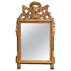19th C. French Louis XVI Carved Giltwood Mirror with Quiver and Laurel Crest