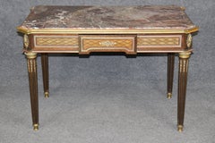 19th c French Louis XVI Child's Bronze Ormolu Marble Parquetry Desk