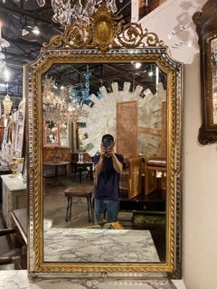 19th c. French Louis XVI Giltwood and Etched Mirror