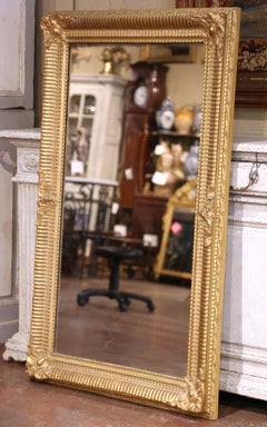 19th C. French Louis XVI Giltwood Mirror with Carved Corners & Geometric Decor