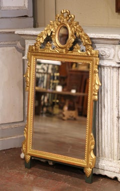 19th C. French Louis XVI Giltwood Mirror with Oval Insert and Laurel Crest