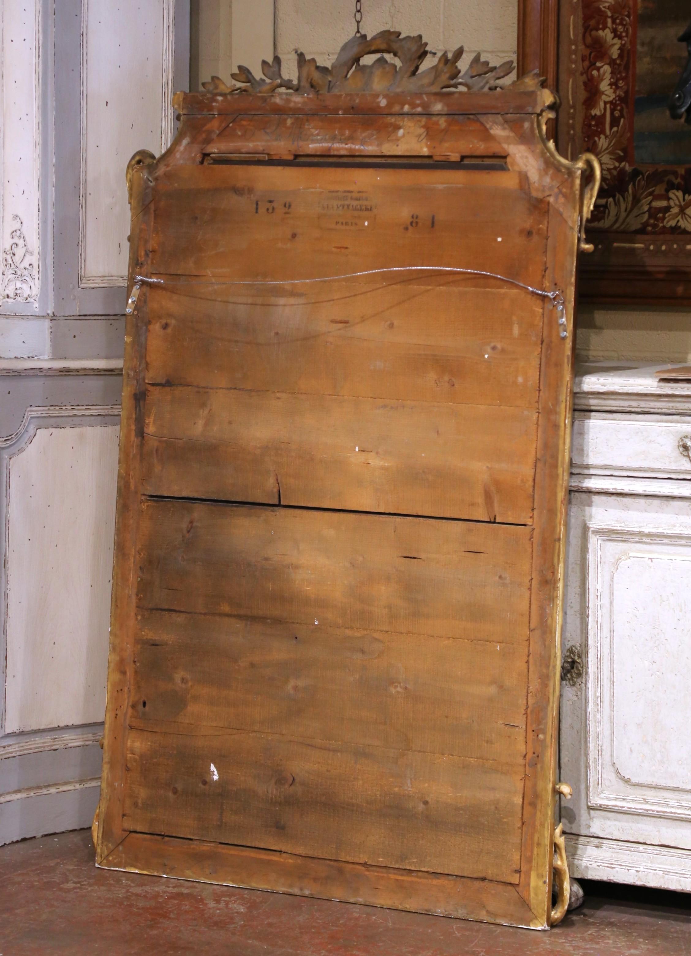 19th C. French Louis XVI Giltwood Wall Mirror with Laurel and Ribbon Crest For Sale 2
