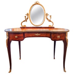 19th c French Louis XVI kingwood parquetry dressing table. Gilt bronze mounts