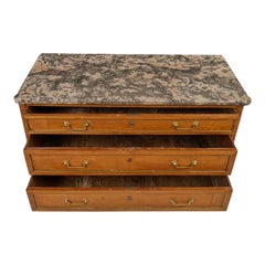 19th-C. French Louis XVI Neoclassical Style Fruitwood Marble Top Chest Commode