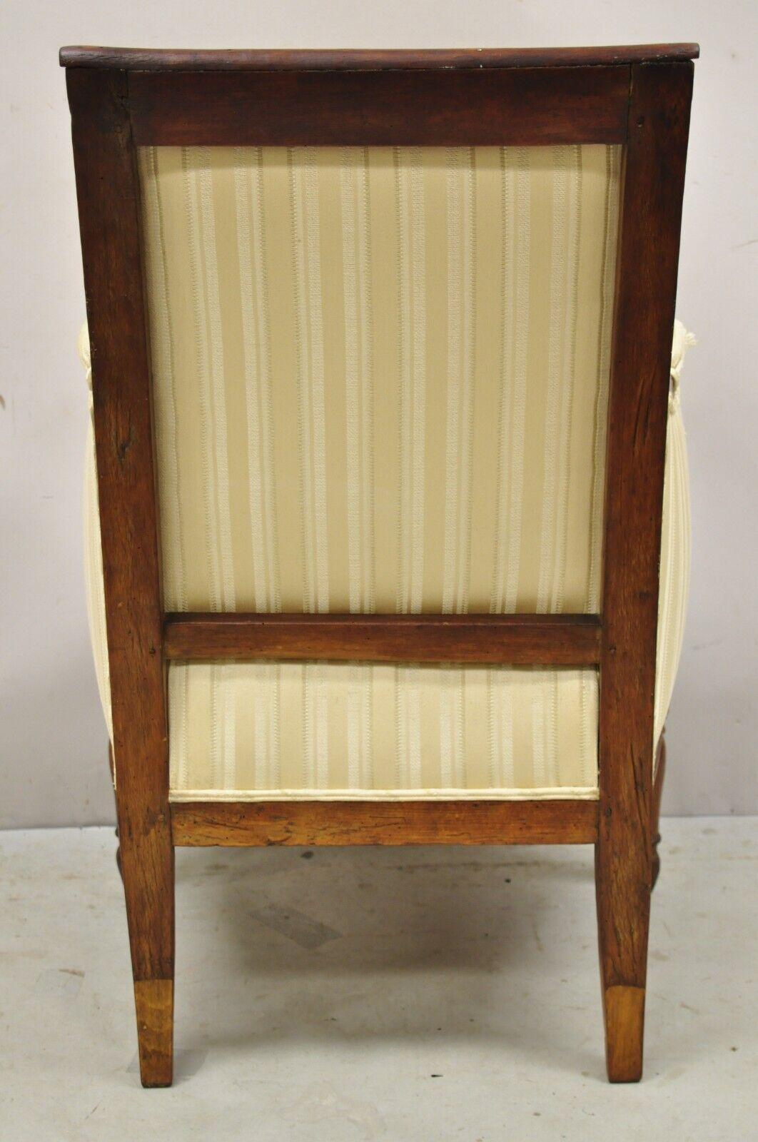 19th C. French Louis XVI Neoclassical Style Walnut Bergere Club Lounge Armchair For Sale 5