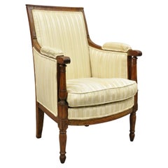 Antique 19th C. French Louis XVI Neoclassical Style Walnut Bergere Club Lounge Armchair