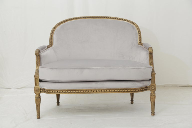 19th Century French Louis XVI Style Carved Giltwood and Pale Grey Seating Suite 12