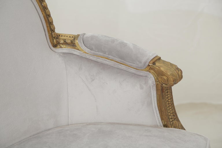 19th Century French Louis XVI Style Carved Giltwood and Pale Grey Seating Suite 14