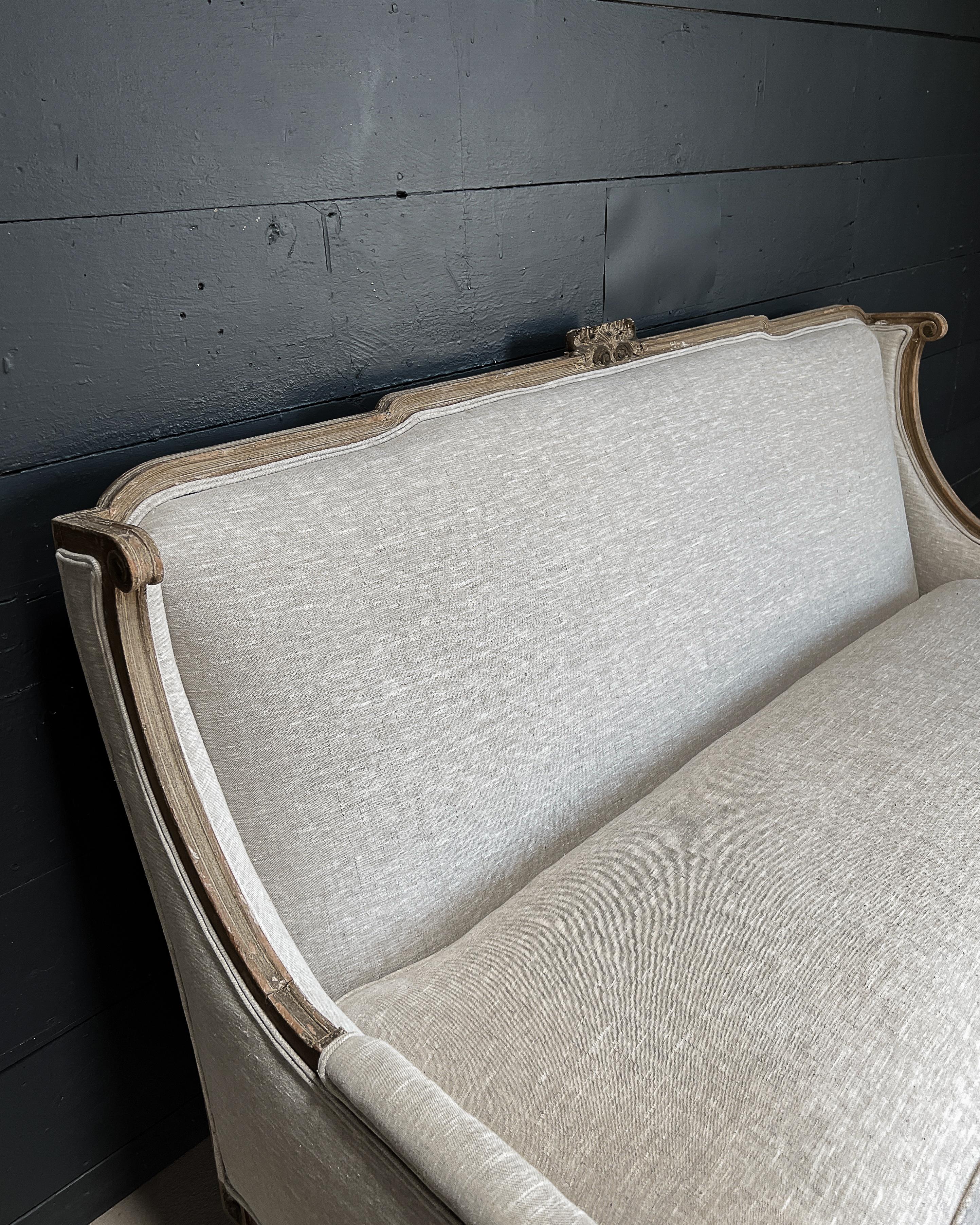 Linen 19th c. French Louis XVI Style Bergere Sofa
