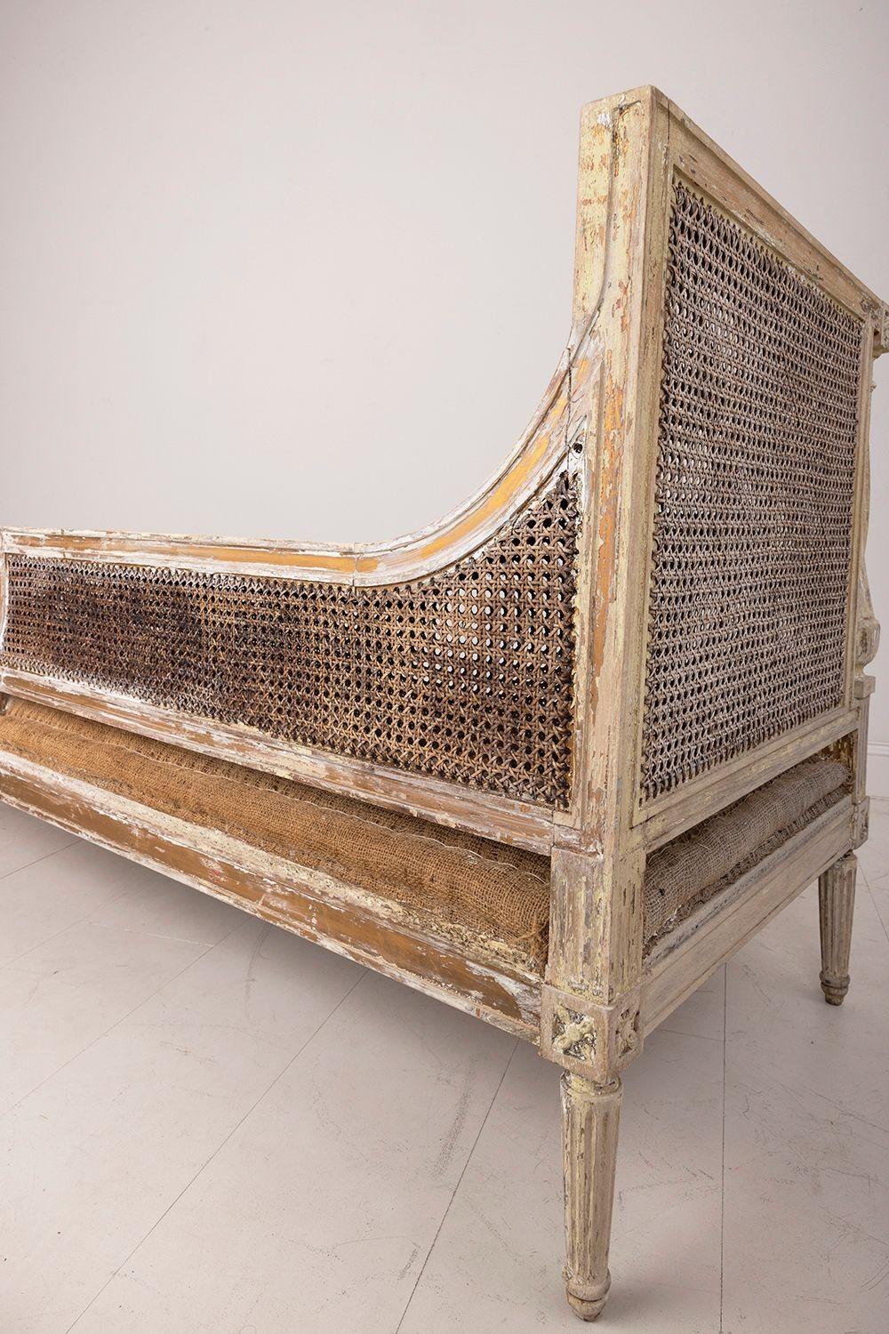 19th C. French Louis XVI Style Caned Chaise Lounge or Daybed For Sale 5