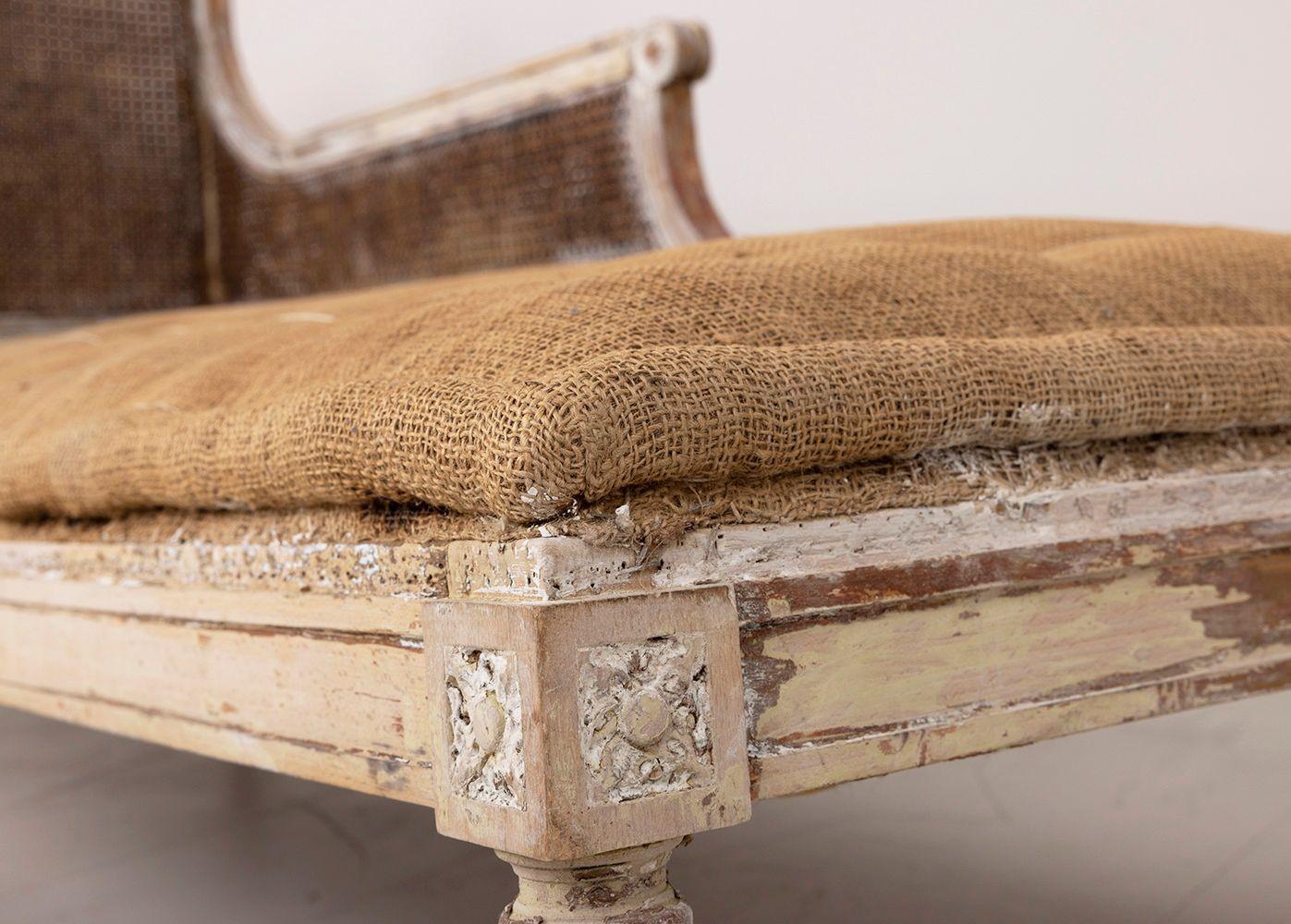 19th C. French Louis XVI Style Caned Chaise Lounge or Daybed For Sale 1