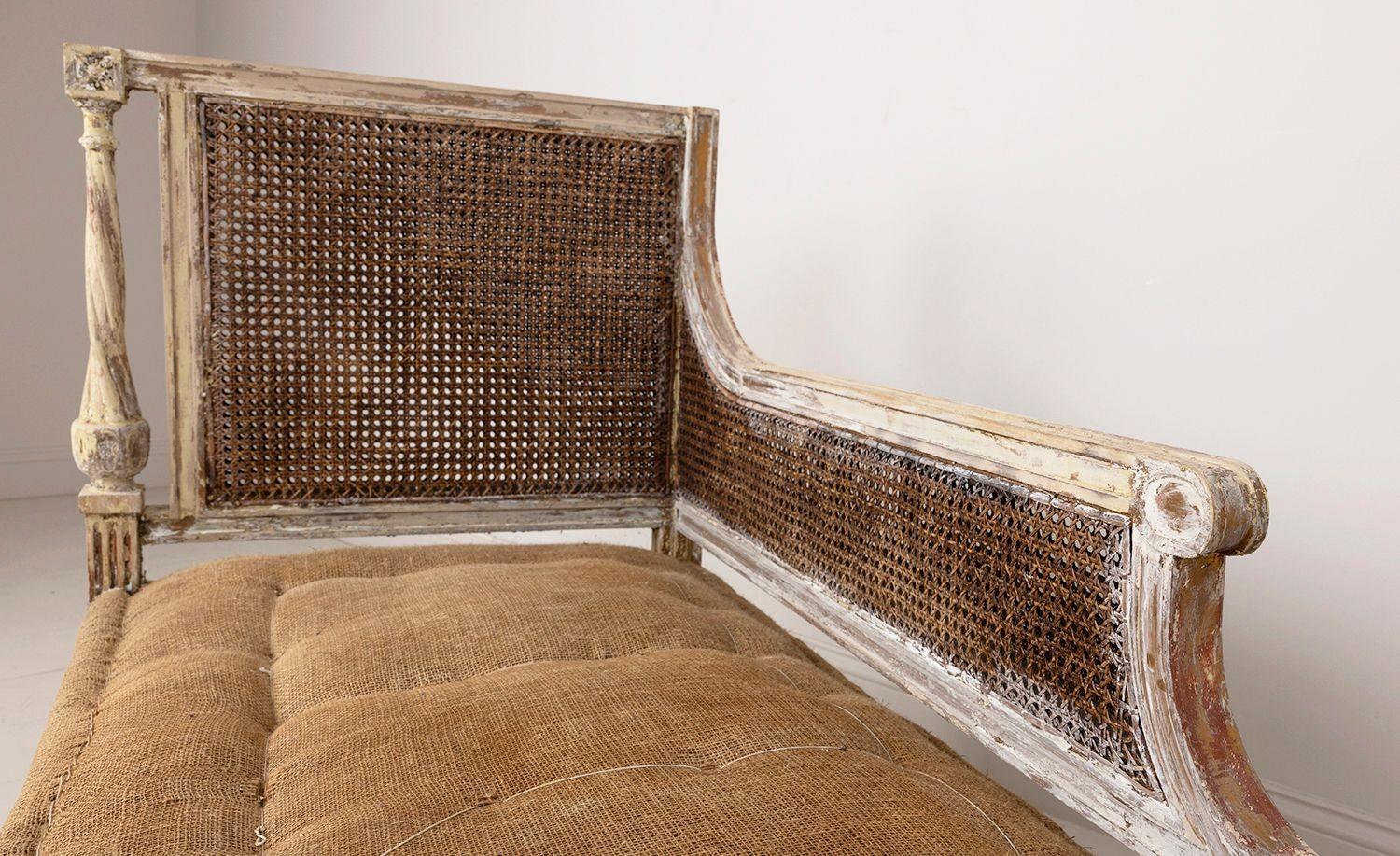 19th C. French Louis XVI Style Caned Chaise Lounge or Daybed For Sale 2