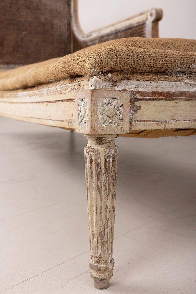 19th C. French Louis XVI Style Caned Chaise Lounge or Daybed For Sale