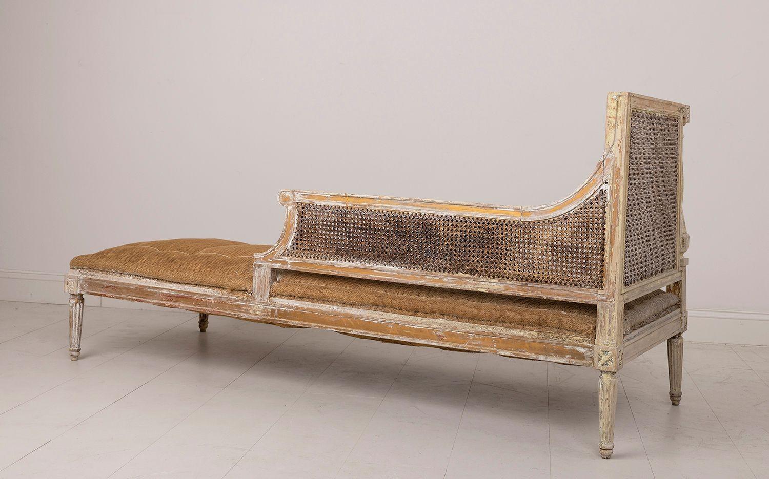 19th C. French Louis XVI Style Caned Chaise Lounge or Daybed For Sale 4