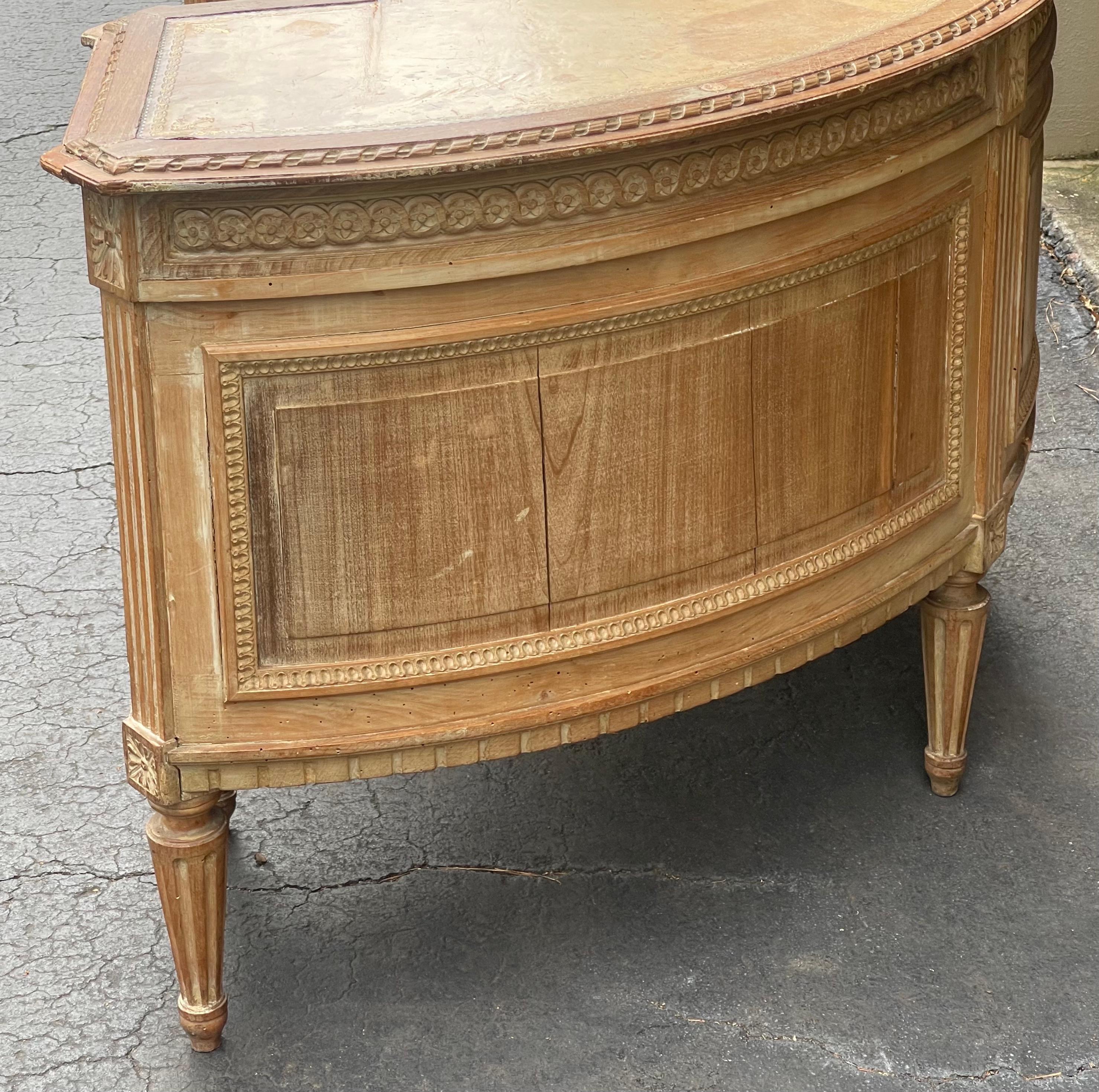 19th-C. French Louis XVI Style Carved and Cerused Writing Desk and Leather Chair 15