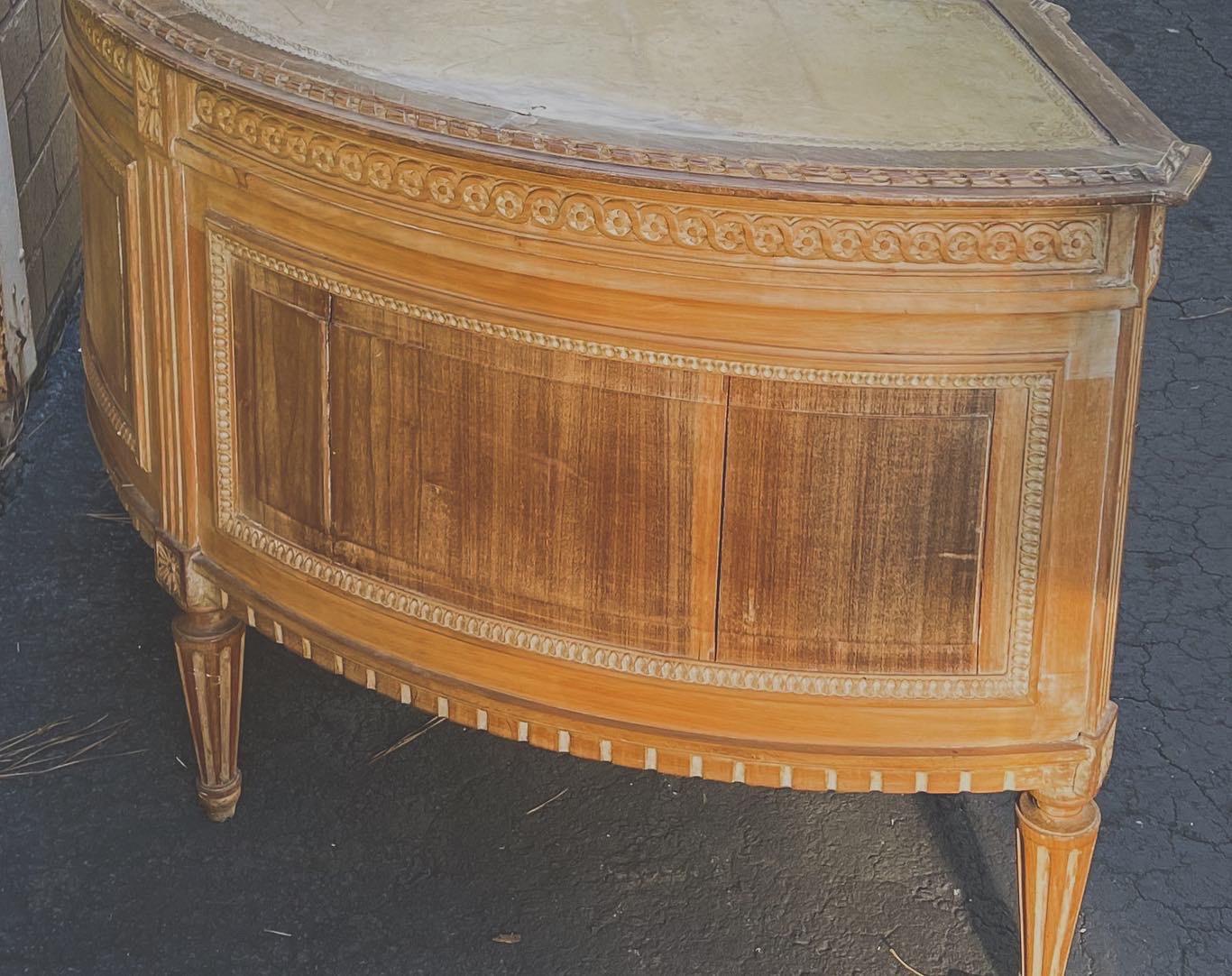 19th-C. French Louis XVI Style Carved and Cerused Writing Desk and Leather Chair 2