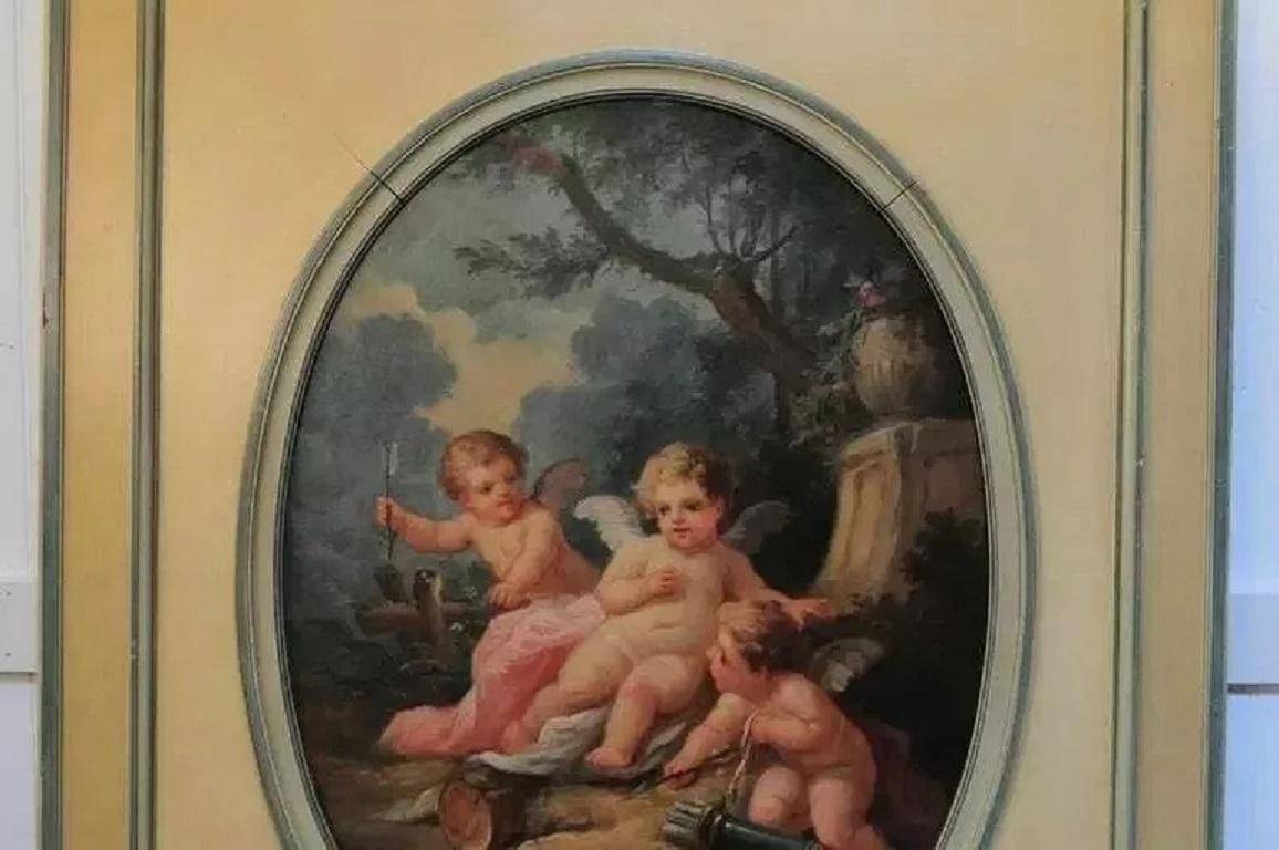 Specchio Trumeau grande dipinto a crema in stile Luigi XVI del XIX secolo con cherubini in vendita 5