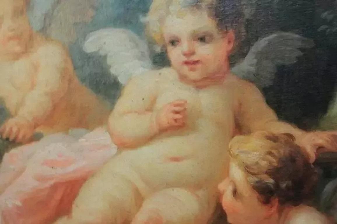 Sconosciuto Specchio Trumeau grande dipinto a crema in stile Luigi XVI del XIX secolo con cherubini in vendita