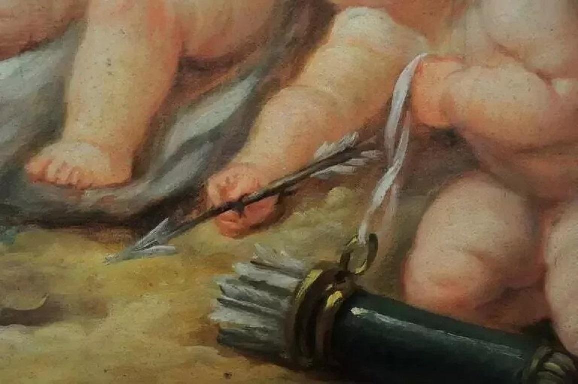Specchio Trumeau grande dipinto a crema in stile Luigi XVI del XIX secolo con cherubini In condizioni buone in vendita a Philadelphia, PA