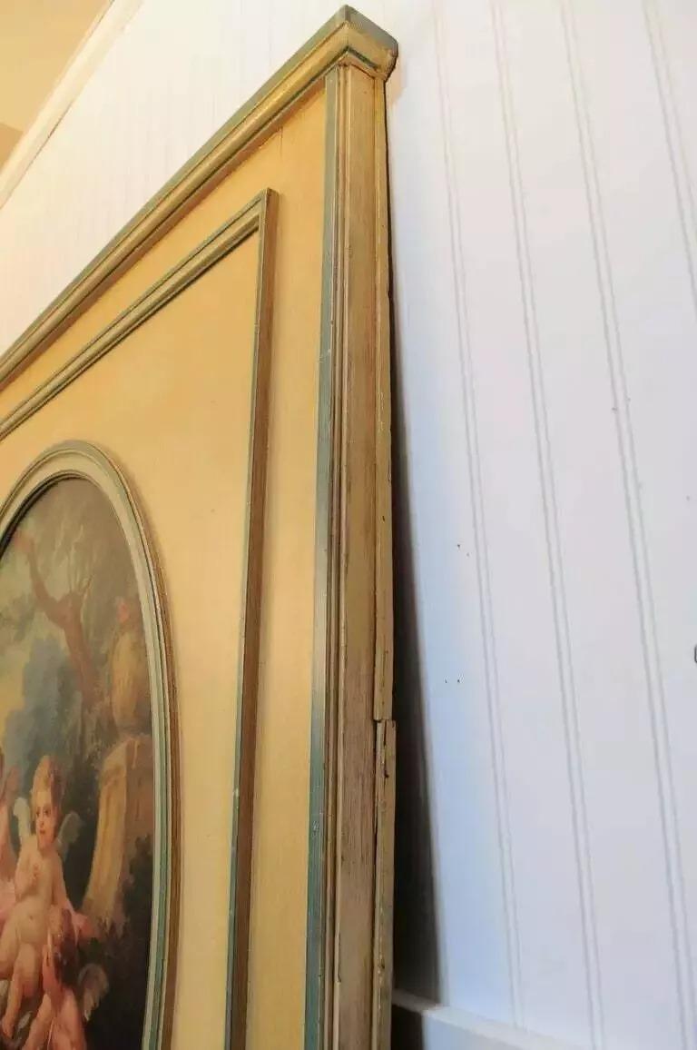 Specchio Trumeau grande dipinto a crema in stile Luigi XVI del XIX secolo con cherubini in vendita 2