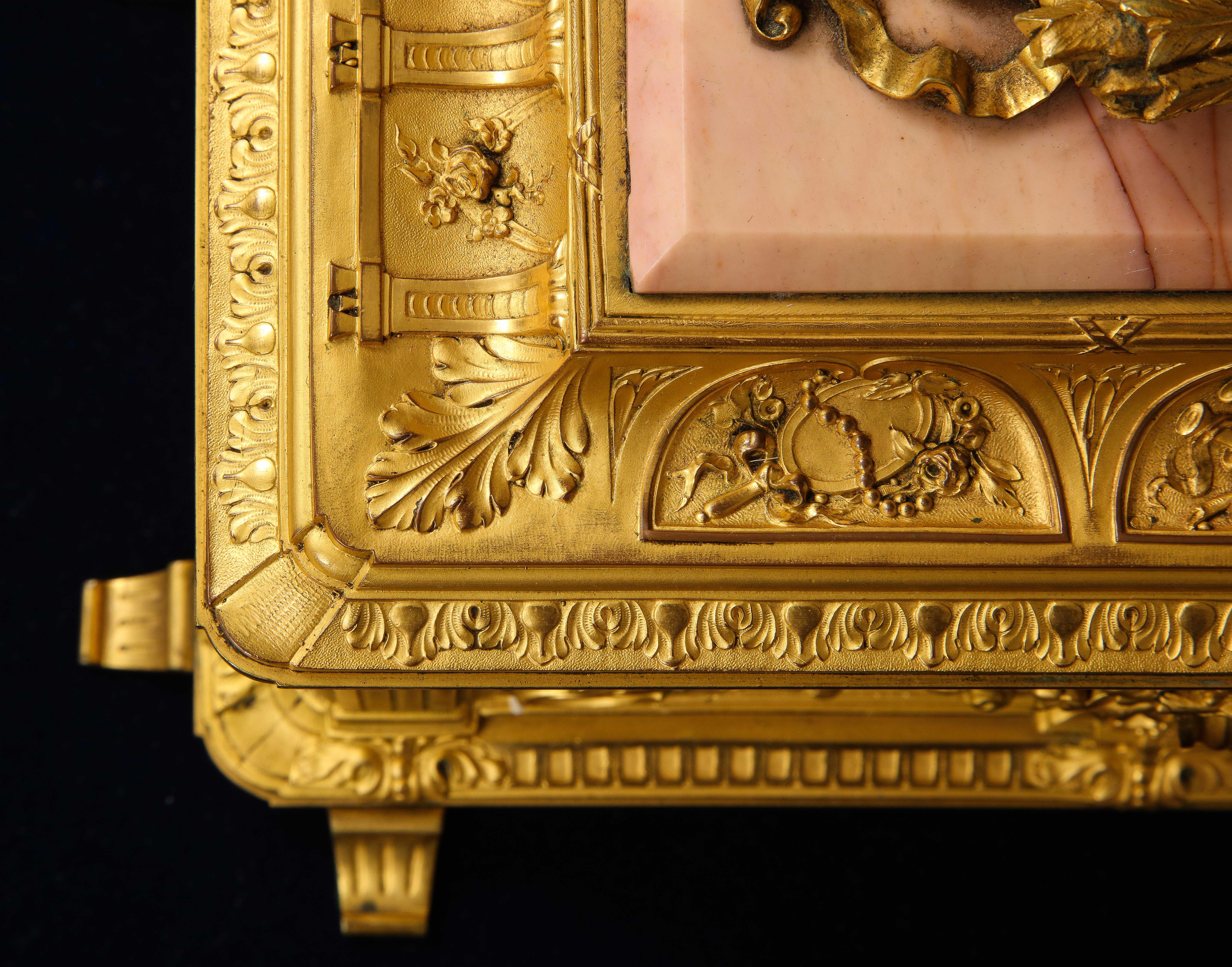19th C. French Louis XVI Style Dore Bronze Mounted and Pink Marble Jewelry Box 9