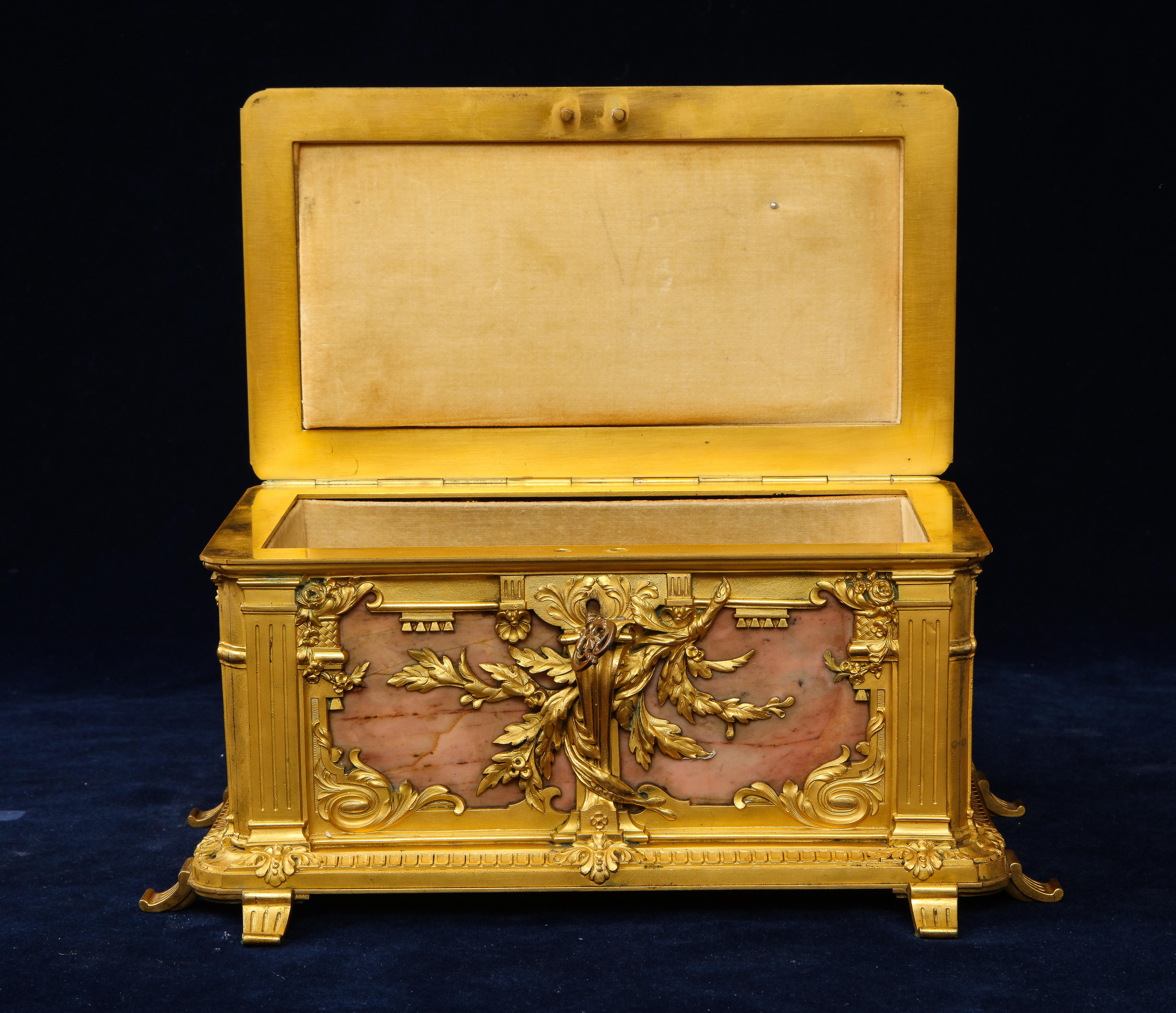 19th C. French Louis XVI Style Dore Bronze Mounted and Pink Marble Jewelry Box 12