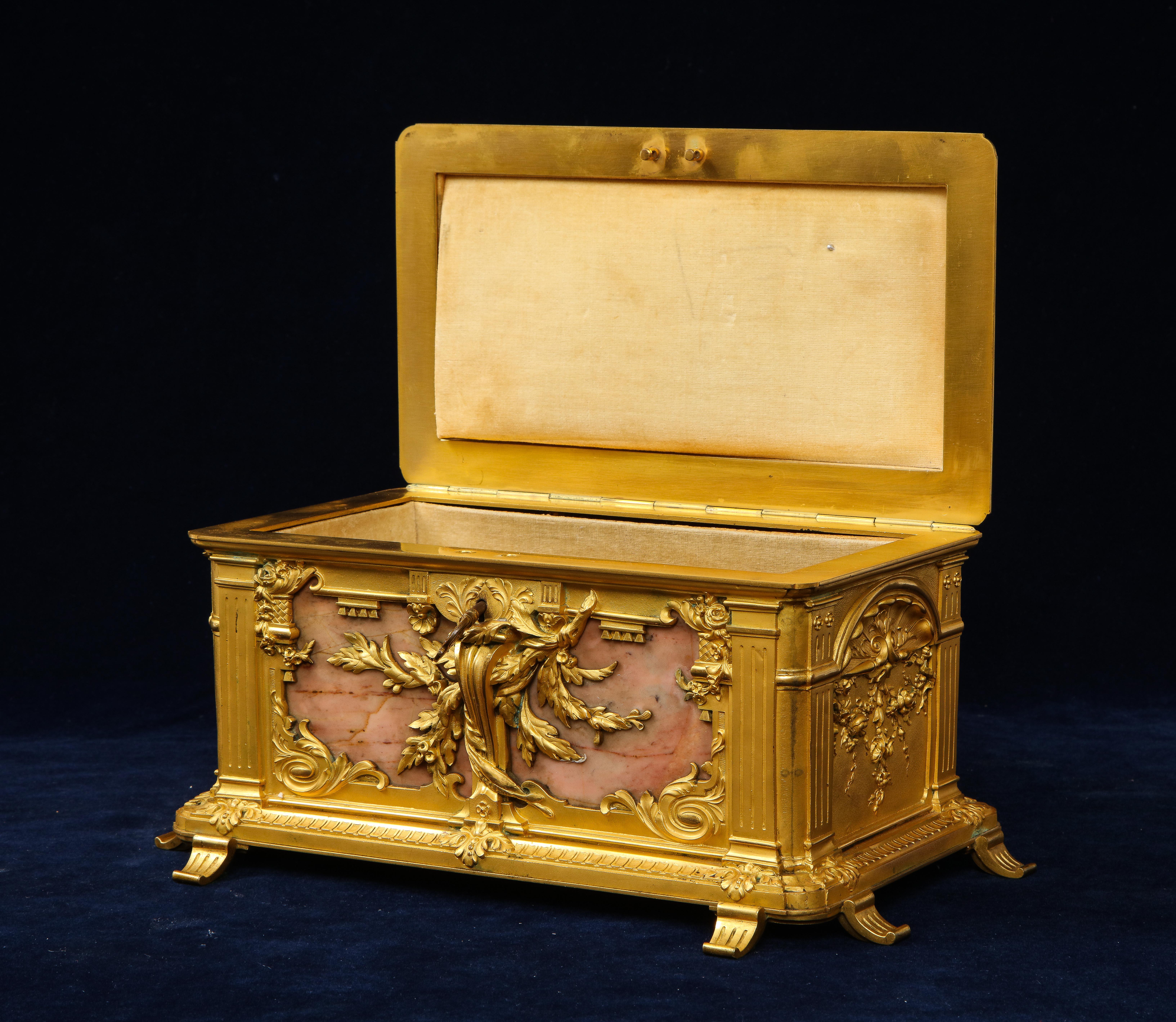 19th C. French Louis XVI Style Dore Bronze Mounted and Pink Marble Jewelry Box 13