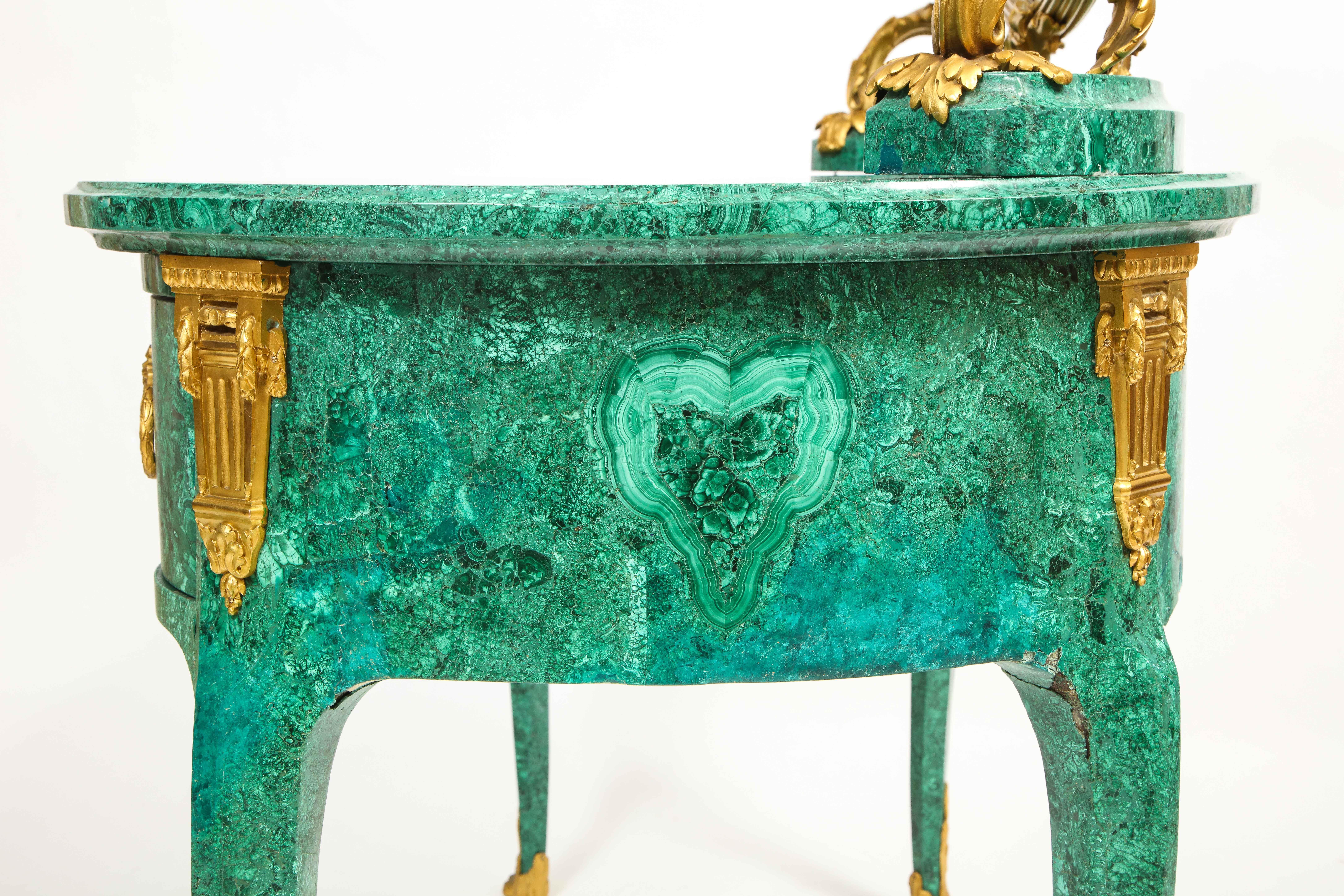 19th C. French Louis XVI Style Dore Bronze Mounted Mirrored Malachite Dresser For Sale 5