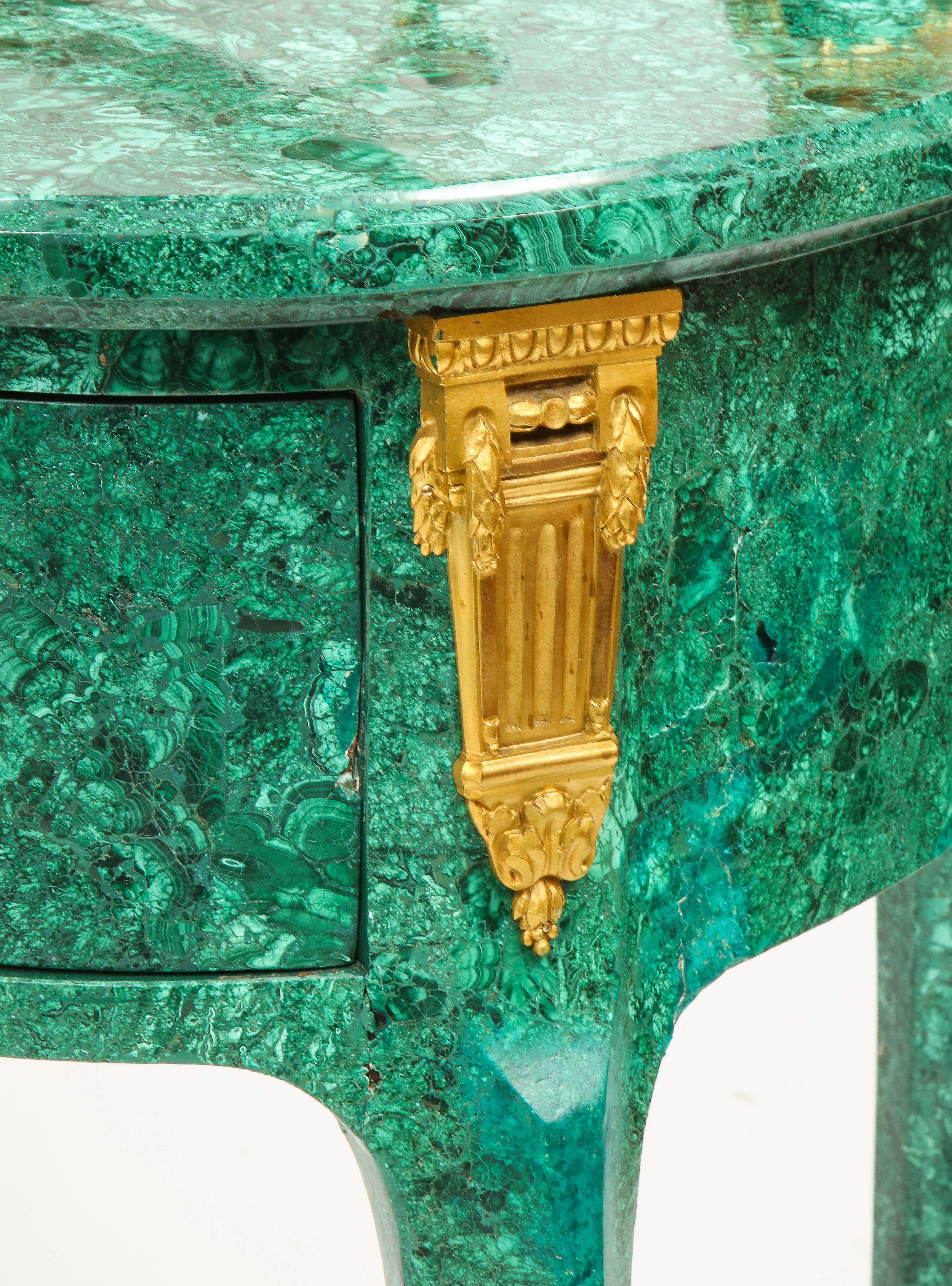19th C. French Louis XVI Style Dore Bronze Mounted Mirrored Malachite Dresser For Sale 8