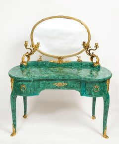 19th C. French Louis XVI Style Dore Bronze Mounted Mirrored Malachite Dresser