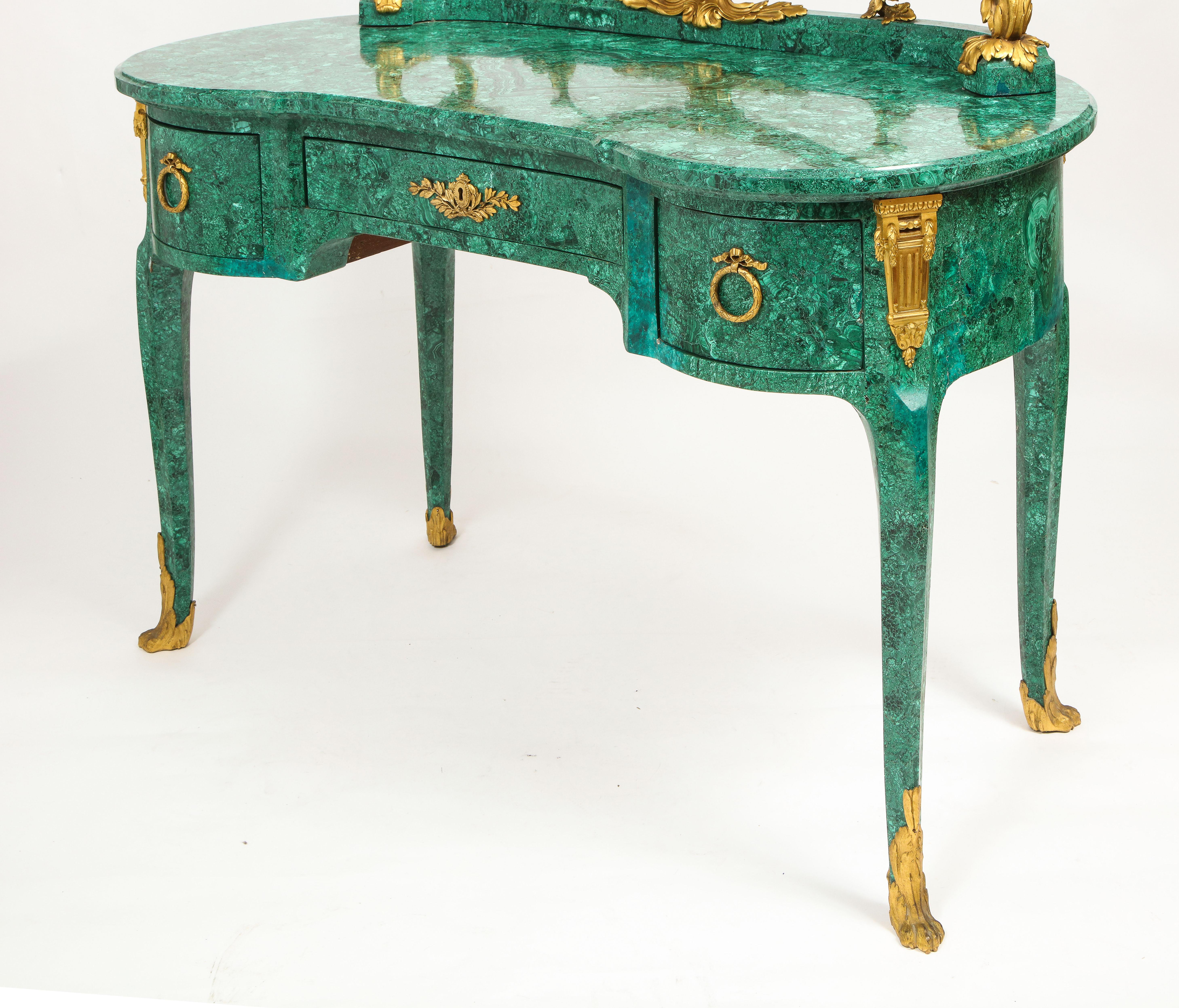 19th C. French Louis XVI Style Dore Bronze Mounted Mirrored Malachite Dresser For Sale 1