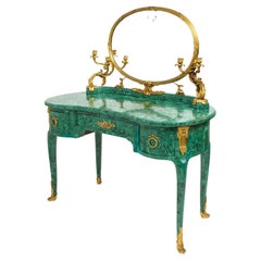 Antique 19th C. French Louis XVI Style Dore Bronze Mounted Mirrored Malachite Dresser