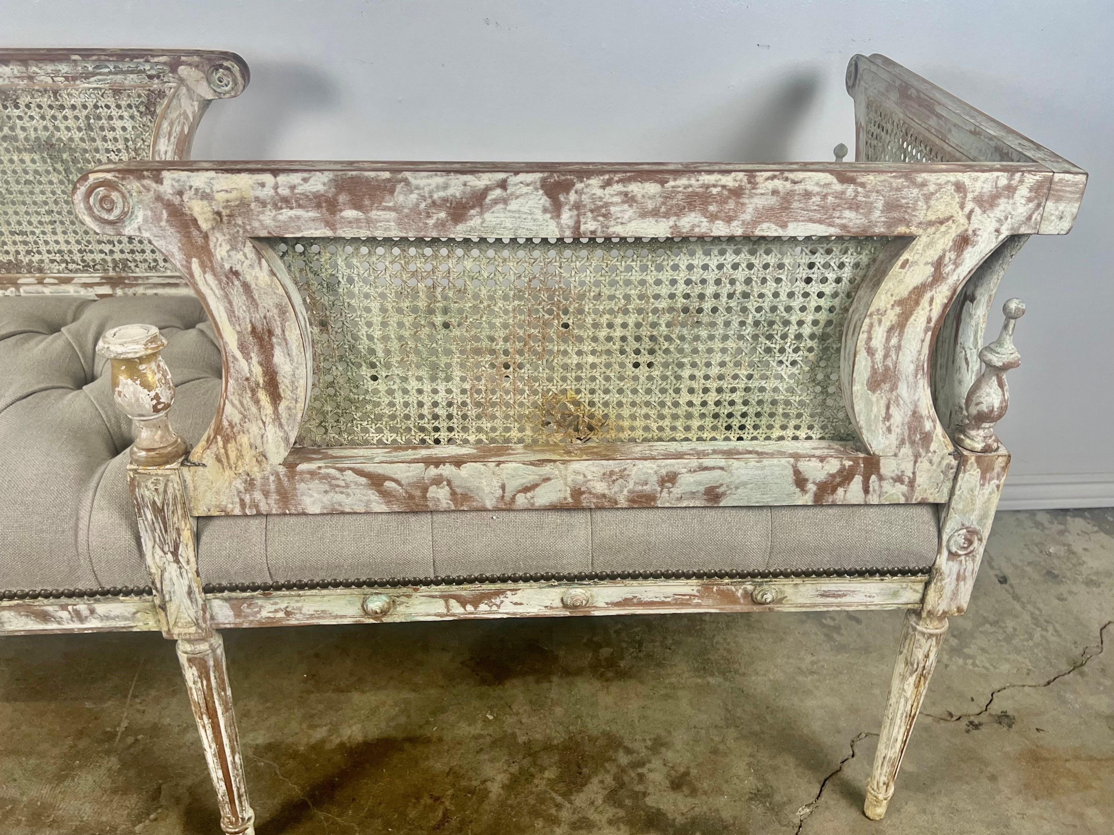 19th C. French Louis XVI Style Double Seat Bench In Distressed Condition In Los Angeles, CA