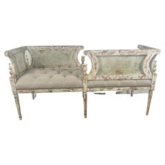 Antique 19th C. French Louis XVI Style Double Seat Bench