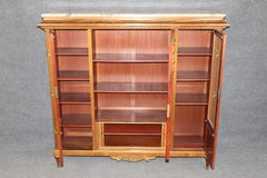 19th c French Louis XVI Style Walnut Vitrine Cabinet, Marble Top