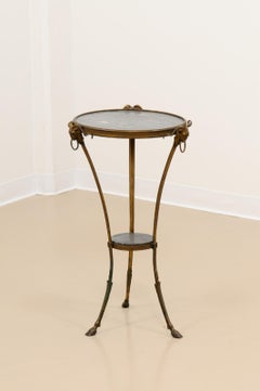 Gueridón Francés de Bronce Dorado y Mármol Gris, Estilo Luis XVI, S. XIX