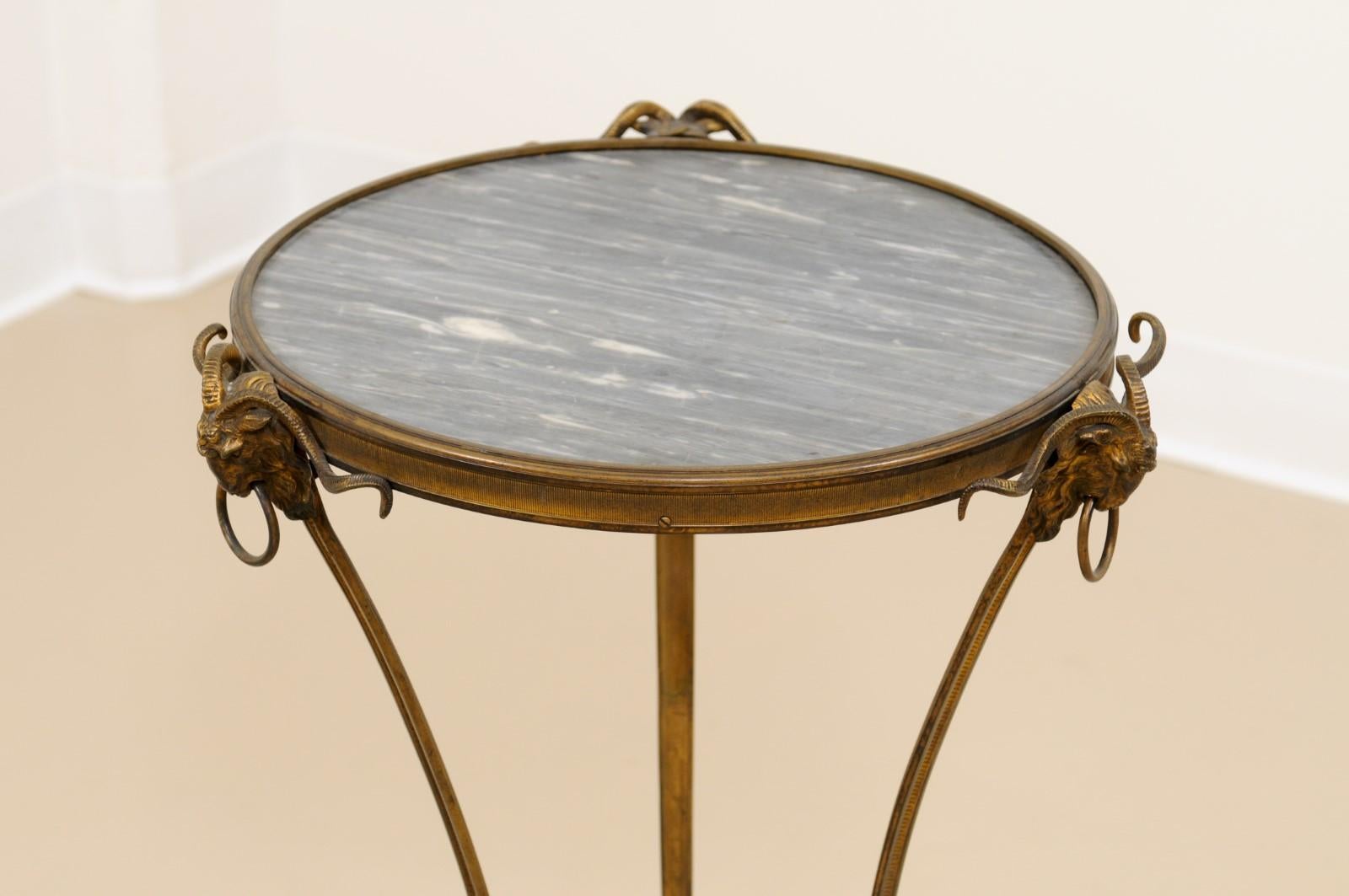 19th C. French Louis XVI Style Gilt Bronze & Grey Marble Gueridon  For Sale 1