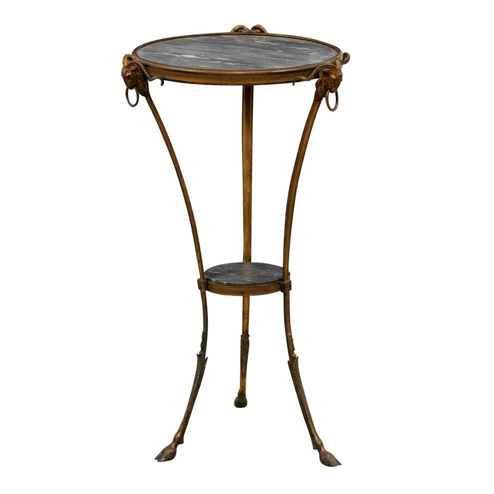 Gueridon francese in stile Luigi XVI del XIX secolo in bronzo dorato e marmo grigio