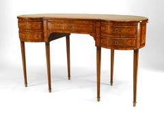 French Louis XVI Style Satinwood and Inlaid Kidney Desk