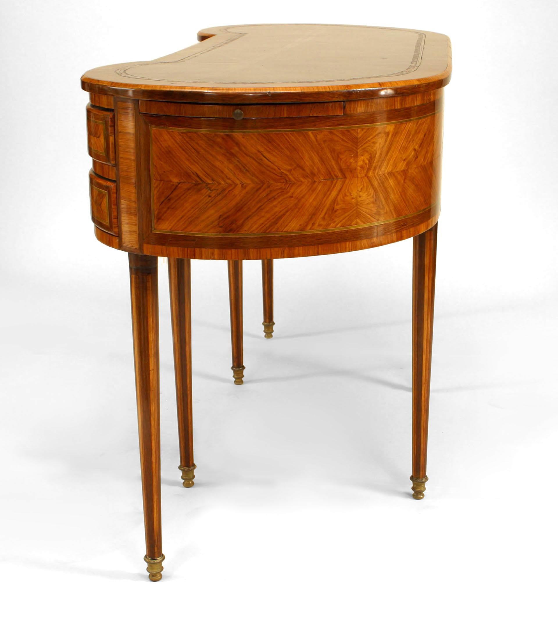 19th Century French Louis XVI Style Satinwood and Inlaid Kidney Desk For Sale