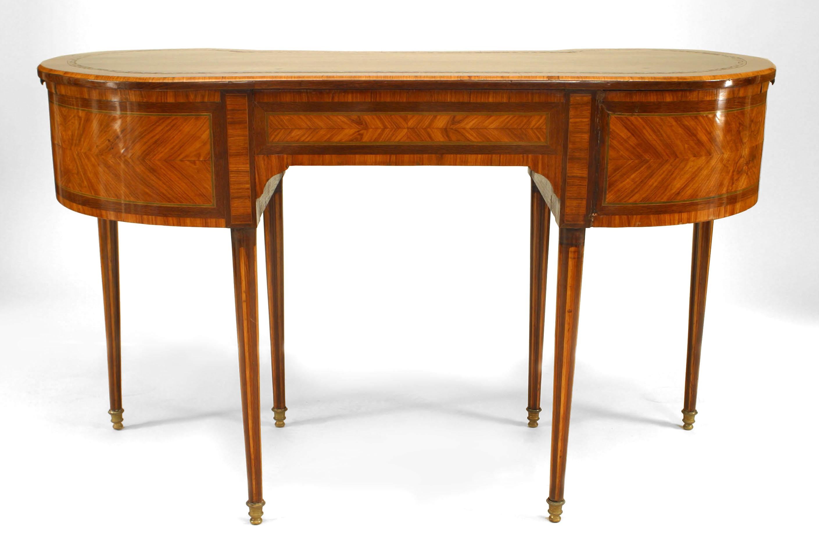 French Louis XVI Style Satinwood and Inlaid Kidney Desk For Sale 1