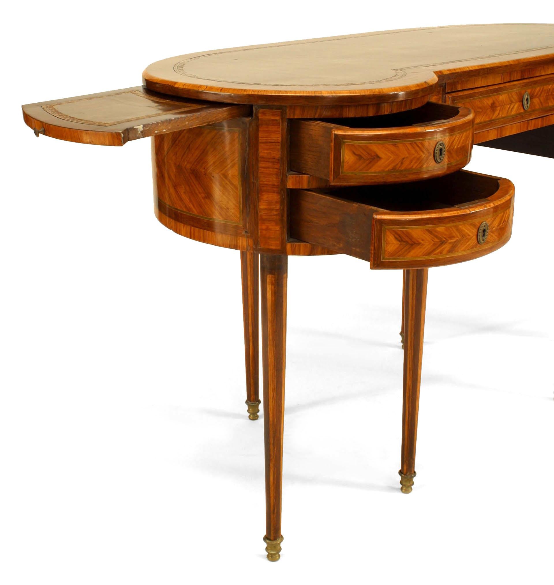 French Louis XVI Style Satinwood and Inlaid Kidney Desk For Sale 3