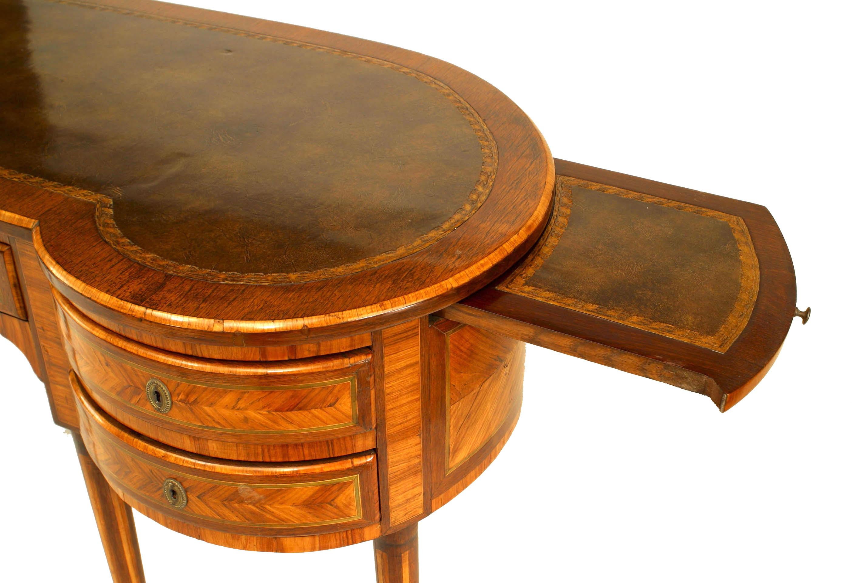 French Louis XVI Style Satinwood and Inlaid Kidney Desk For Sale 4