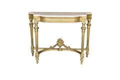 19th C French Louis XVI Style Marble Top and Giltwood Carved Console Table